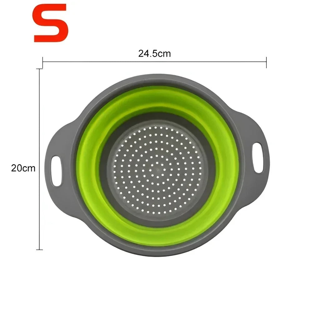 Passoire Pliable en Silicone pour Égoutter Fruits, Légumes et Pâtes – Égouttoir Compact Gain de Place en gris et vert