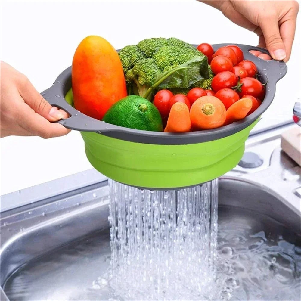 Passoire Pliable en Silicone pour Égoutter Fruits, Légumes et Pâtes – Égouttoir Compact Gain de Place avec légumes frais