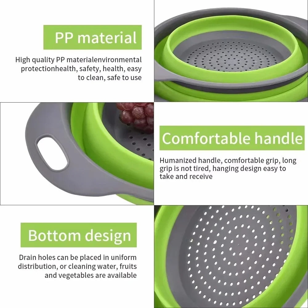 Passoire Pliable en Silicone pour Égoutter Fruits, Légumes et Pâtes – Égouttoir Compact Gain de Place avec poignée confortable