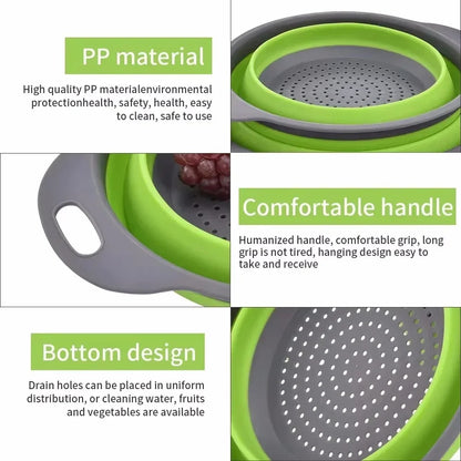 Passoire Pliable en Silicone pour Égoutter Fruits, Légumes et Pâtes – Égouttoir Compact Gain de Place avec poignée confortable