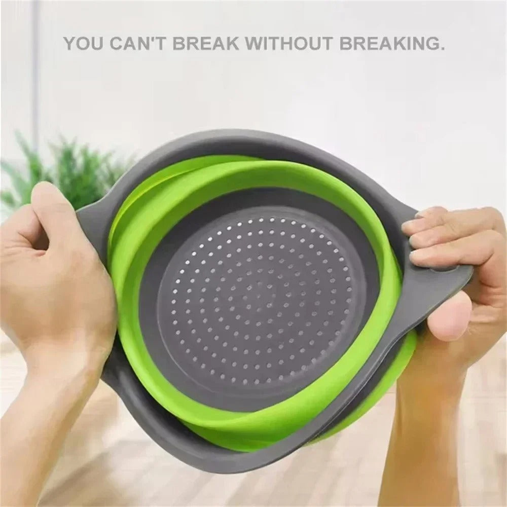 Passoire Pliable en Silicone pour Égoutter Fruits, Légumes et Pâtes – Égouttoir Compact Gain de Place en utilisation