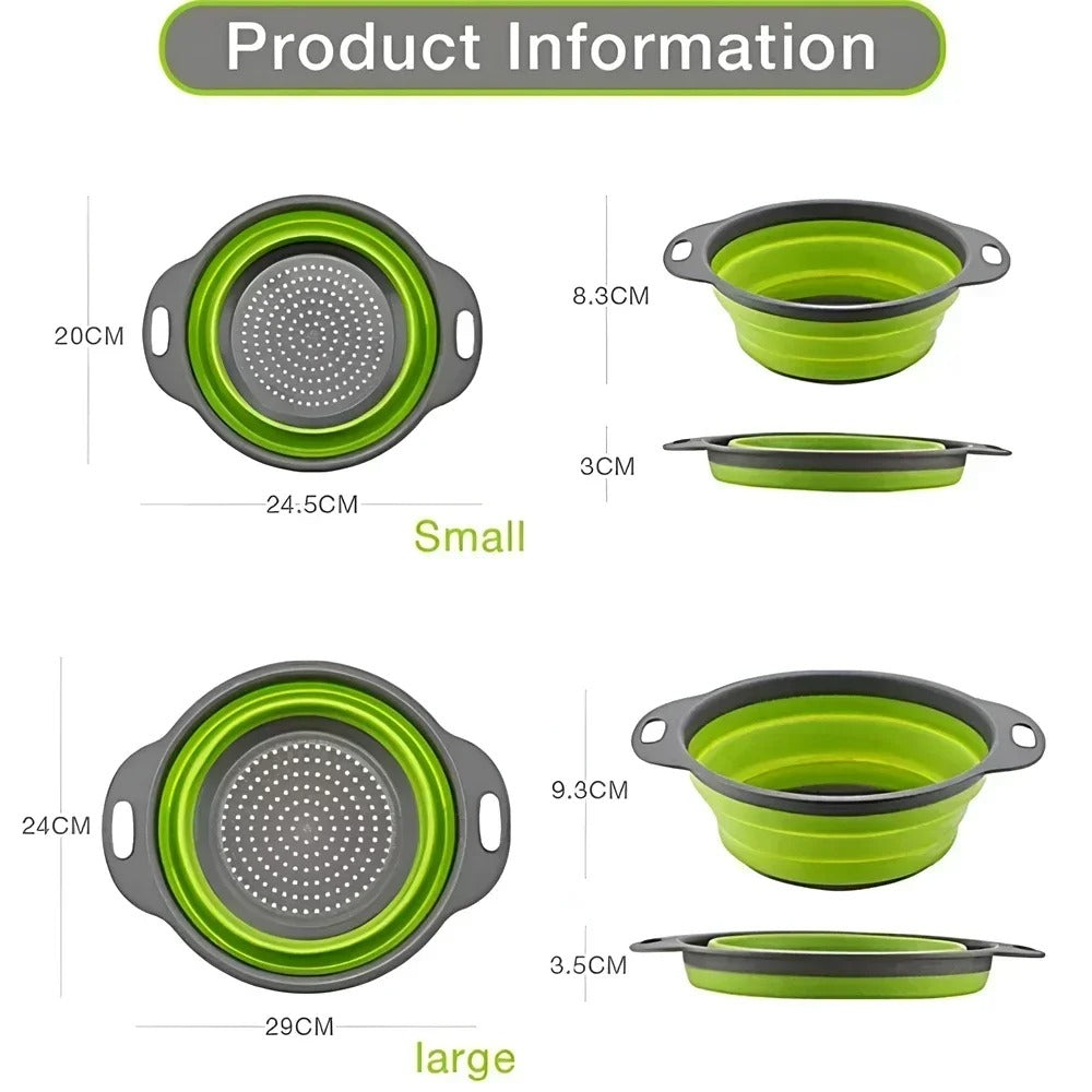Passoire Pliable en Silicone pour Égoutter Fruits, Légumes et Pâtes – Égouttoir Compact Gain de Place en vert et gris