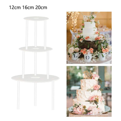 Supports à gâteaux multi-niveaux blanc 3 niveaux plateaux 12 16 20 cm avec gâteaux décorés et fleurs