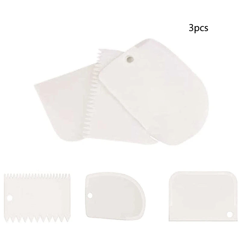Supports à gâteaux multi-niveaux Set de 3 spatules racloirs blancs en plastique avec bords lisses et dentelés pour glaçage