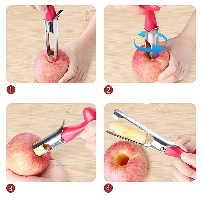 Utilisation du Vide-Pomme Inox PGY pour éplucher des pommes facilement en quatre étapes