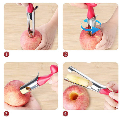 Utilisation du Vide-Pomme Inox PGY pour éplucher des pommes facilement en quatre étapes