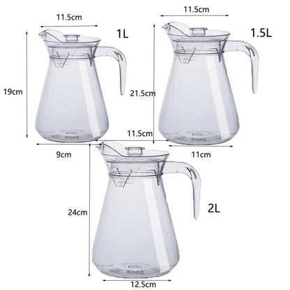 Pichet à Eau en Acrylique Résistant Chaud Froid avec différentes capacités de 1L, 1.5L et 2L