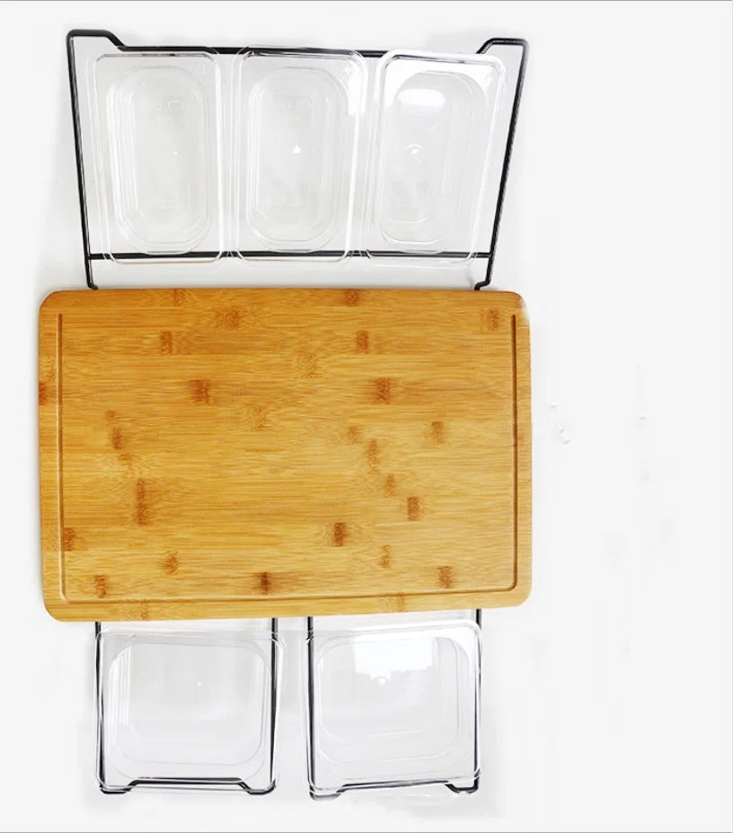 Planche à Découper Bambou Extensible avec Bacs Rangement et Support Tablette pour une Cuisine Organisée