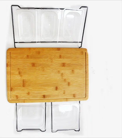 Planche à Découper Bambou Extensible avec Bacs Rangement et Support Tablette pour une Cuisine Organisée