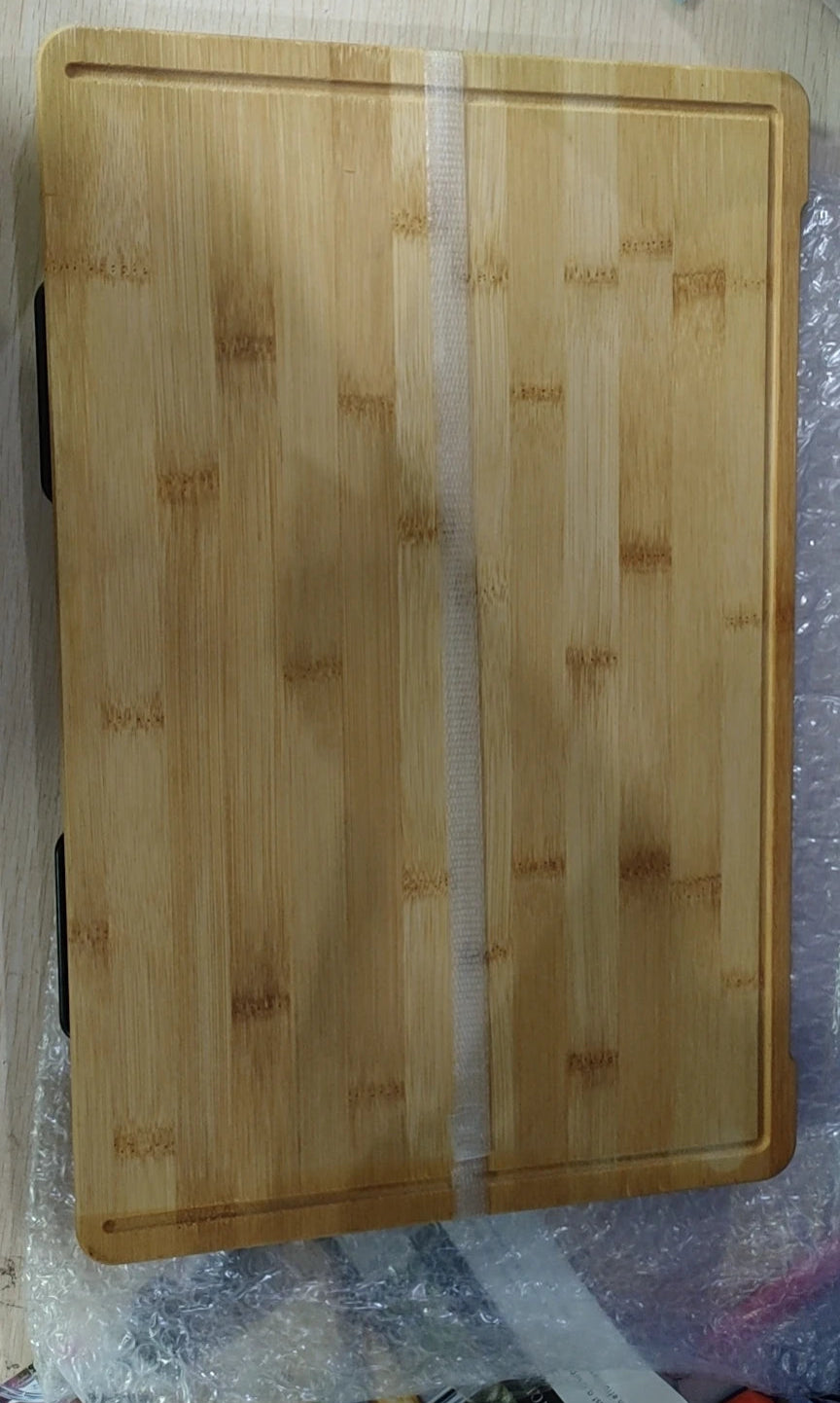 Planche à Découper Bambou Extensible avec Bacs Rangement et Support Tablette, idéale pour la cuisine organisée