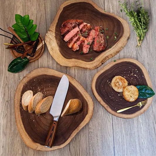 Planche à Découper en Bois d'Acacia Naturel – Planche Service & Cuisine Éco avec viande et pain tranché