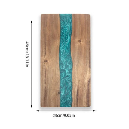 Planche à découper en bois massif et résine époxy 46 x 23 cm avec design élégant et dimensions pratiques