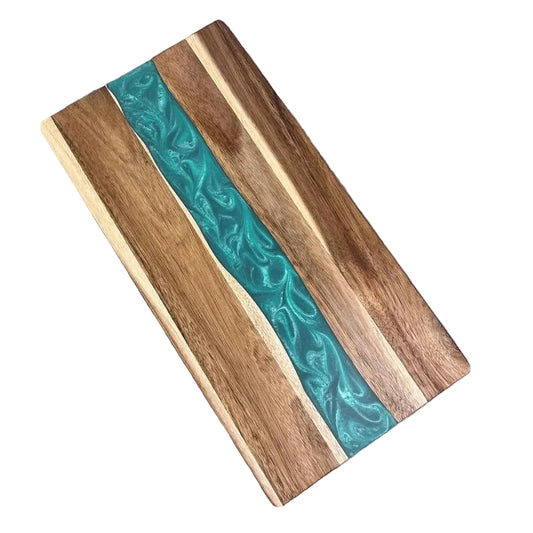 Planche à découper en bois massif et résine époxy 46 x 23 cm avec finition lisse et design élégant