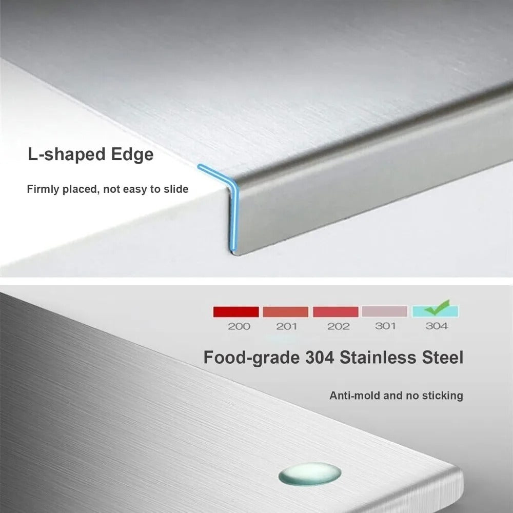 Planche à Découper Inox 30x40 cm Cuisine & Pâtisserie avec Bord L en Acier Inoxydable de Qualité Alimentaire