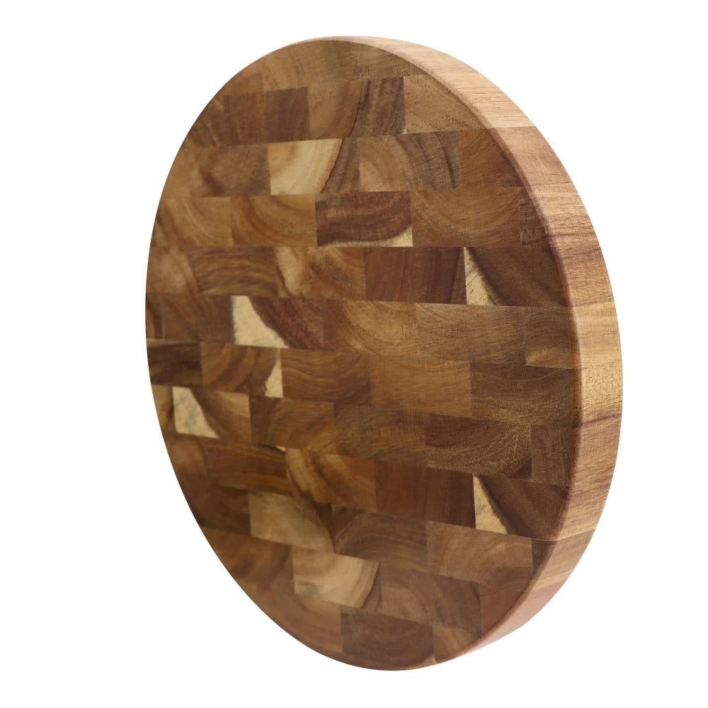 Planche à découper ronde en bois d’acacia massif, billot de cuisine durable avec design grain fin
