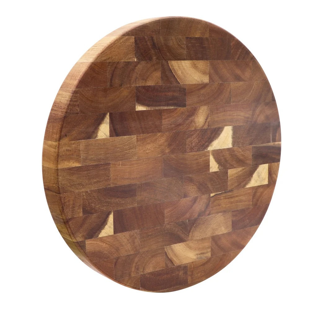 Planche à découper ronde en bois d’acacia massif Billot de cuisine durable, design grain fin pour la cuisine et le service