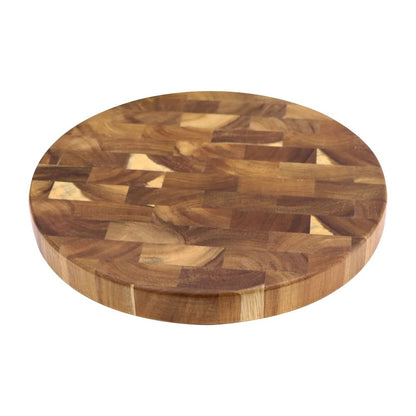 Planche à découper ronde en bois d’acacia massif, billot de cuisine durable avec un design grain fin