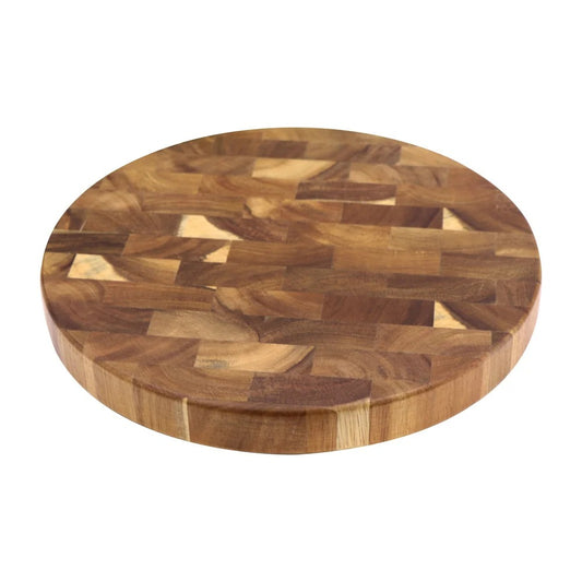 Planche à découper ronde en bois d’acacia massif, billot de cuisine durable avec un design grain fin