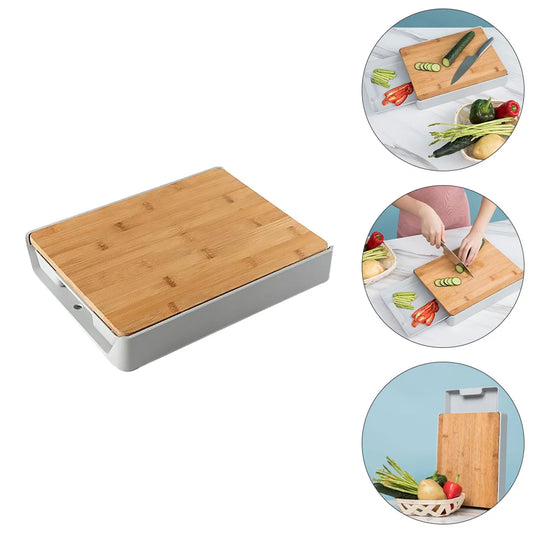 Planche à Découper Tiroir Multifonction en Bambou avec compartiment pour un rangement pratique des légumes