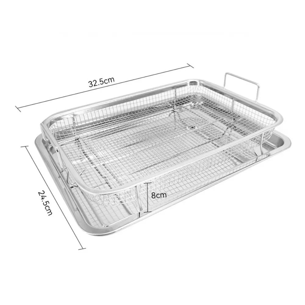 Plaque de cuisson en inox avec grille pour four, idéale pour rôtir, griller et cuire au four, dimensions 32,5x24,5cm.