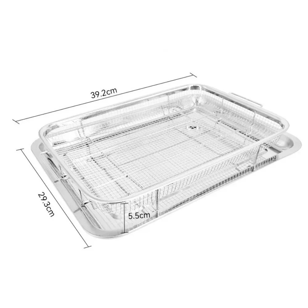 Plaque de cuisson en inox avec grille pour four, idéale pour rôtir, griller et cuire au four, dimensions 39,2 x 29,3 x 5,5 cm.