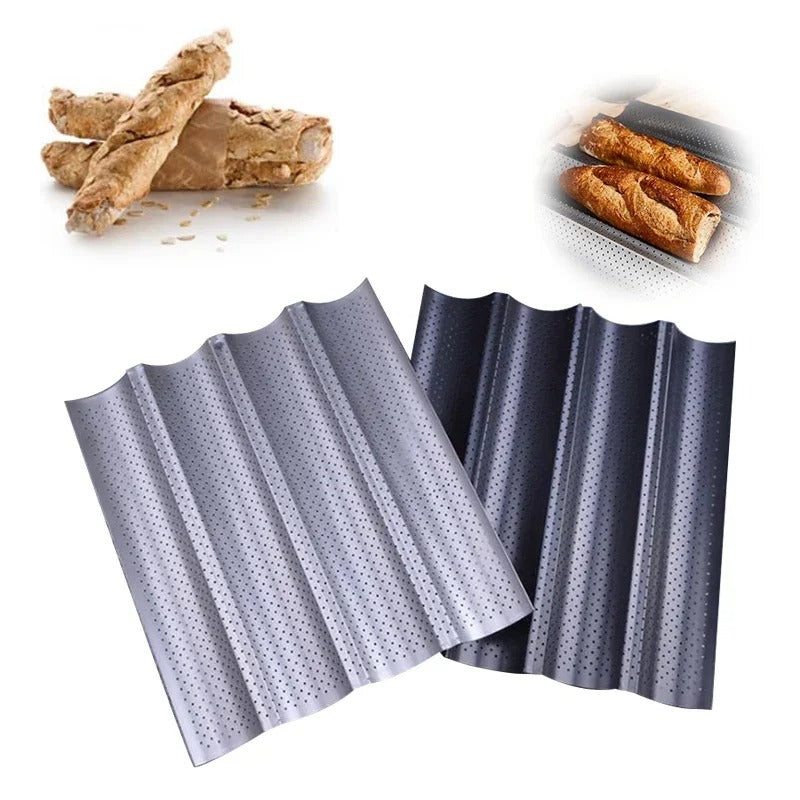 Plaque de cuisson pour pain rainuré en acier au carbone avec 2, 3 ou 4 vagues pour cuissons uniformes.