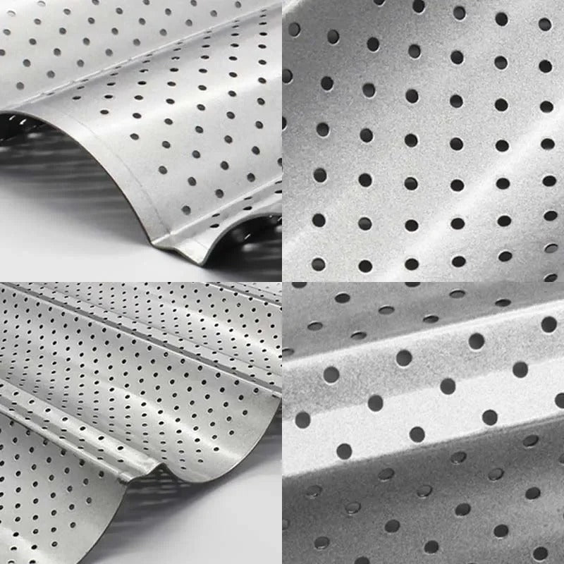 Plaque de cuisson pour pain rainuré en acier au carbone avec 2, 3 ou 4 vagues et perforations pour une cuisson parfaite