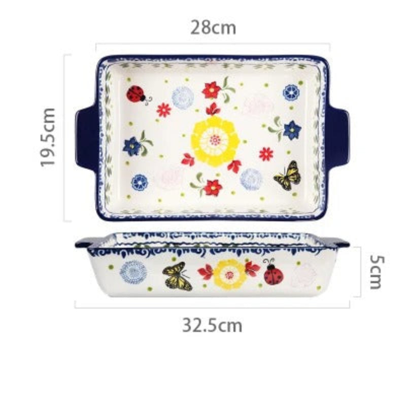Plat à Four en Céramique à Motifs Floraux – 2 à 2,3 L avec dimensions de 28x19,5 cm et 32,5x5 cm
