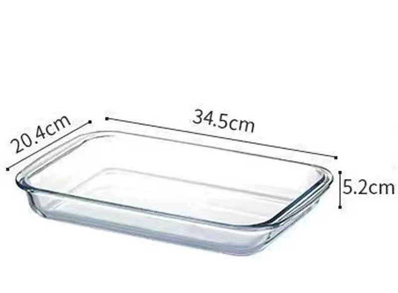 Plat cuisson verre trempé 400°C – 1L à 2,5L transparent avec dimensions 34,5x20,4x5,2 cm