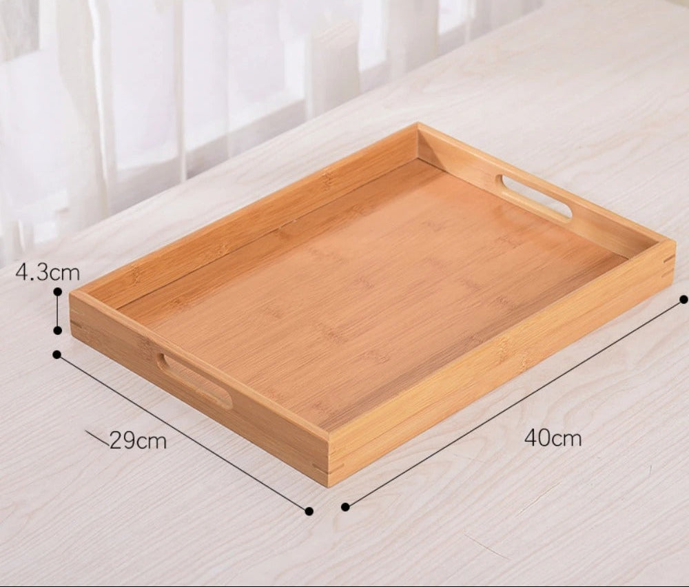 Plateau en Bambou avec Poignées Service Bois, dimensions 40x29cm et hauteur 4.3cm, parfait pour le service