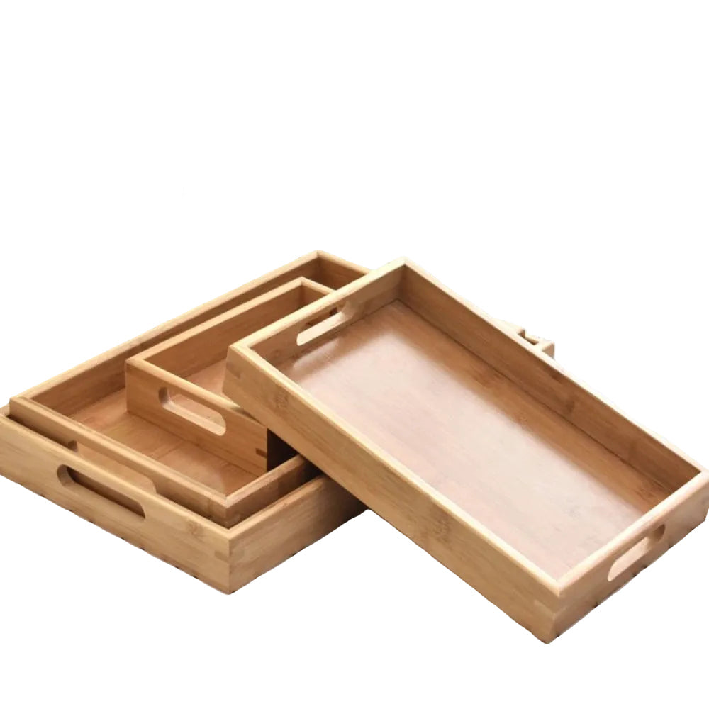 Plateau en Bambou avec Poignées Service Bois, ensemble de plateaux en bois élégants pour la cuisine