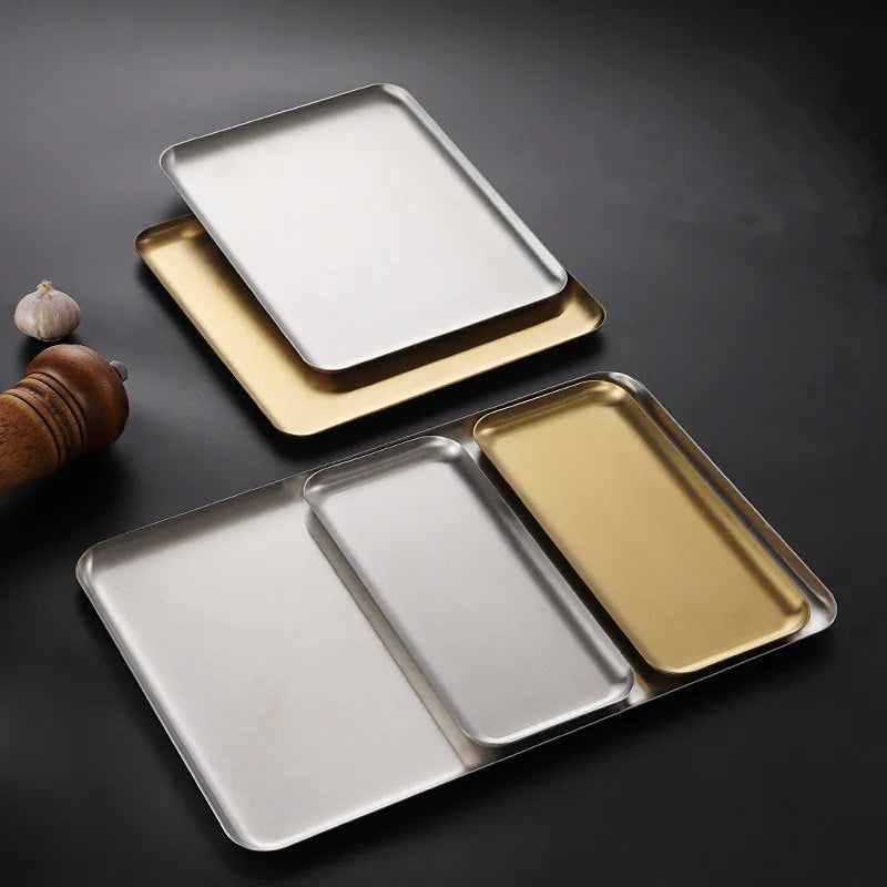 Plateau Inox Multi-Usage – 4 Tailles – Pratique & Durable en acier inoxydable argenté et doré pour cuisine