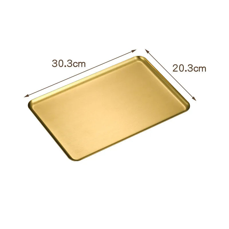 Plateau Inox Multi-Usage – 4 Tailles – Pratique & Durable avec dimensions 30,3 cm par 20,3 cm en inox doré