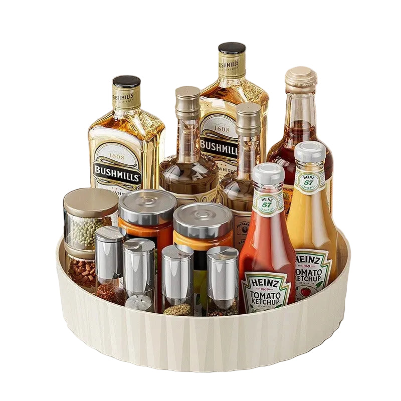 Plateau Rotatif à Épices 21 cm – Rangement Cuisine Compact avec bouteilles et épices bien organisées
