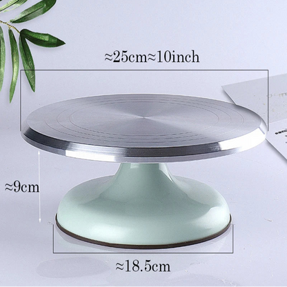 Plateau tournant de pâtisserie 25cm pour décorer vos gâteaux en bleu clair avec surface en acier inoxydable