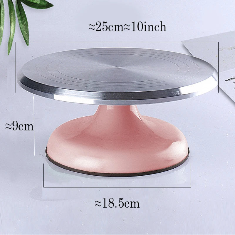 Plateau tournant de pâtisserie 25cm pour décorer vos gâteaux en rose avec base antidérapante