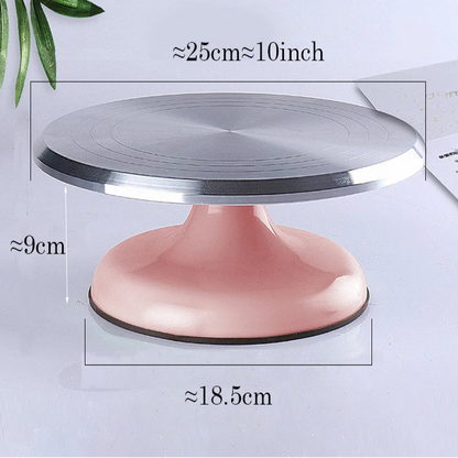 Plateau tournant de pâtisserie 25cm pour décorer vos gâteaux en rose avec base antidérapante