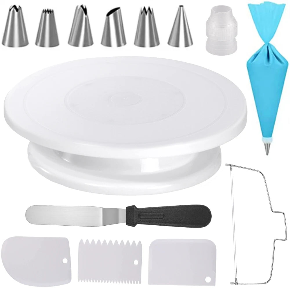 Plateau Tournant Pâtisserie – Kit Complet 14 Pièces avec accessoires pour décoration et pâtisserie