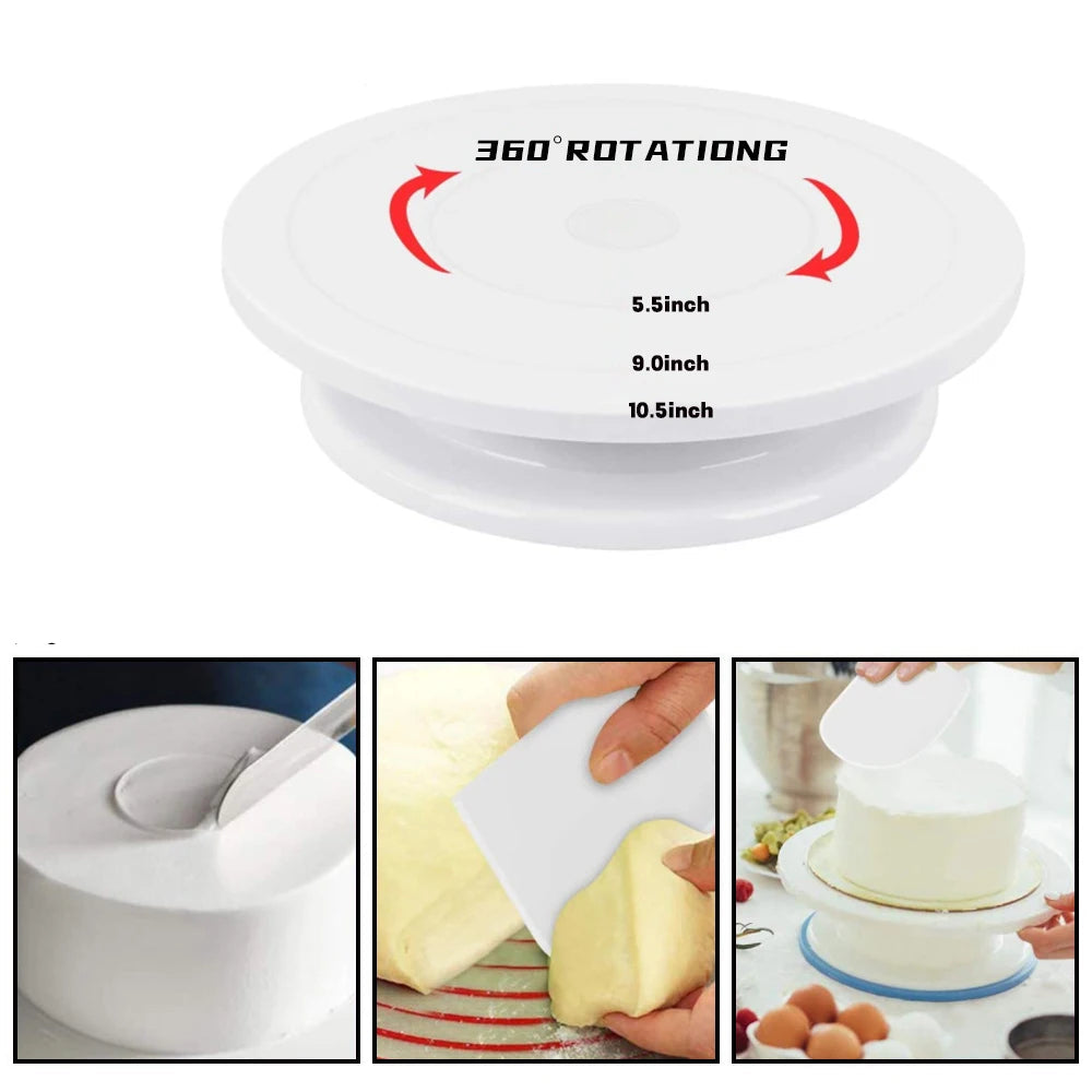 Plateau Tournant Pâtisserie – Kit Complet 14 Pièces blanc avec rotation 360 degrés pour décorer gâteaux et pâtisseries