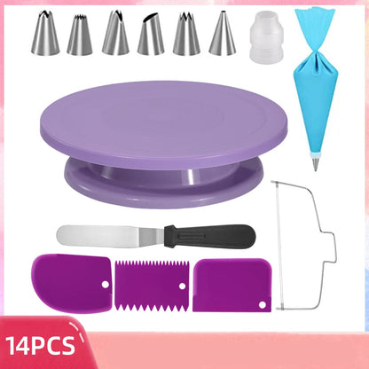 Plateau Tournant Pâtisserie – Kit Complet 14 Pièces avec douilles, spatule, racloirs et poche à douille