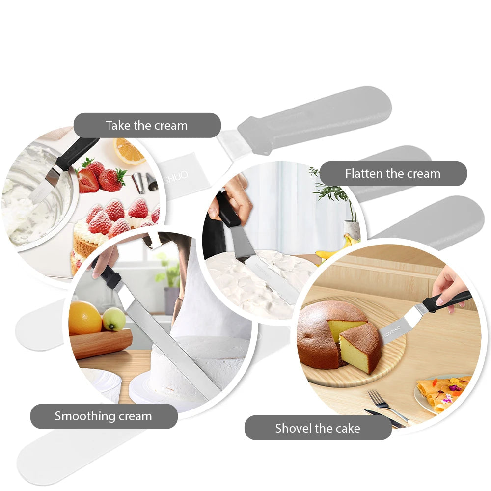 Kit complet 14 pièces pour pâtisserie avec ustensiles pour lisser, étaler crème et découper gâteau