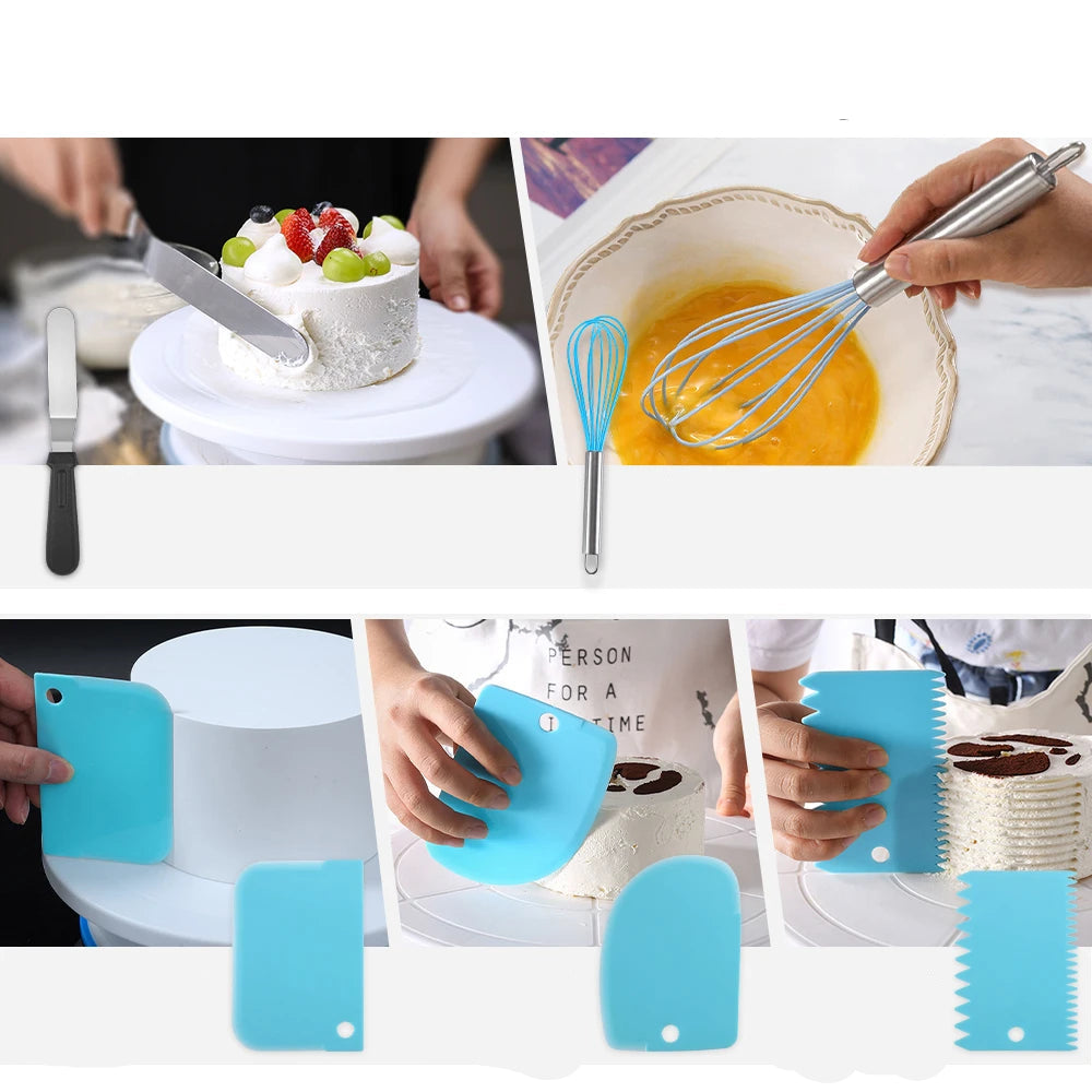 Plateau Tournant Pâtisserie – Kit Complet 14 Pièces avec outils pour décorer gâteau et fouet inox