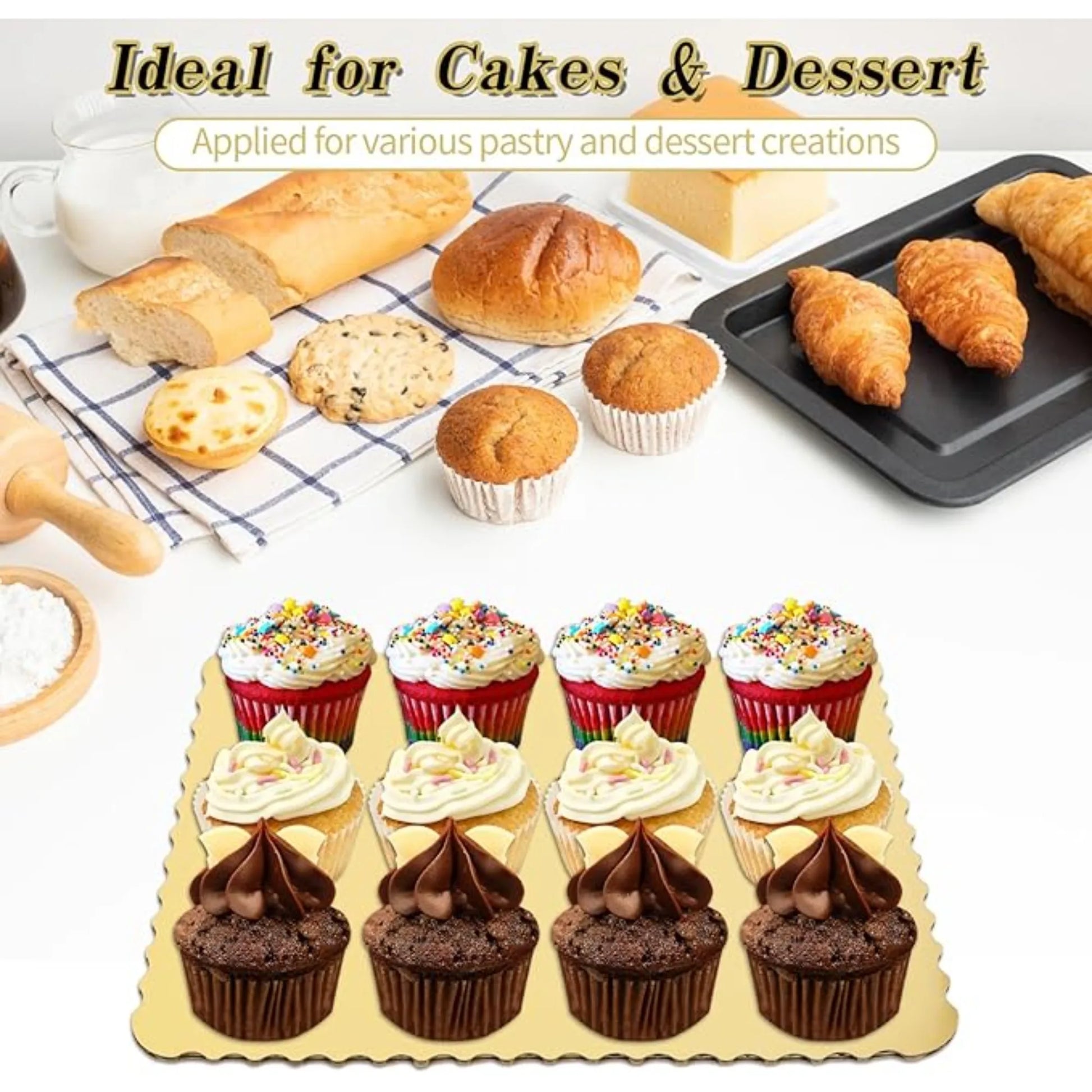 Plateaux à Gâteaux Rectangulaires Jetables - lot de 20 avec des pâtisseries et des desserts variés