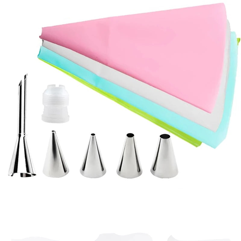 Poche à Douille en Silicone Réutilisable – Kit 7 Pièces avec différentes douilles et accessoires pour pâtisserie