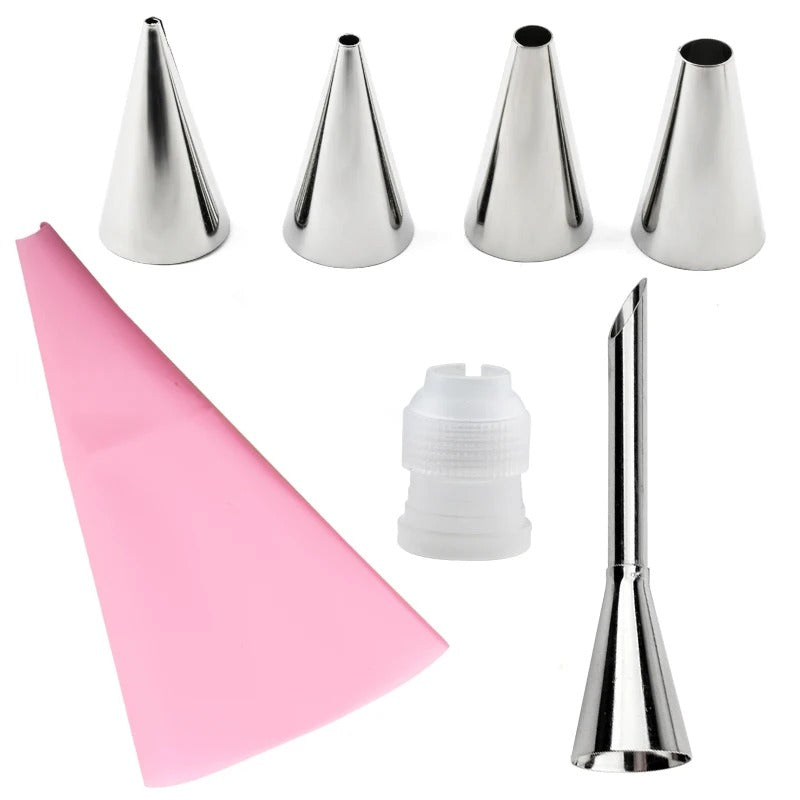 Kit 7 Pièces avec Poche à Douille en Silicone Réutilisable et 5 Douilles en Acier Inoxydable