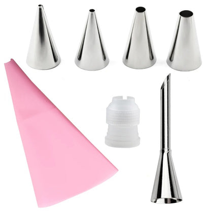 Kit 7 Pièces avec Poche à Douille en Silicone Réutilisable et 5 Douilles en Acier Inoxydable