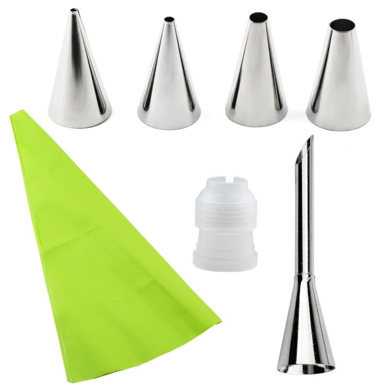 Poche à Douille en Silicone Réutilisable – Kit 7 Pièces comprenant des douilles en inox et un adaptateur