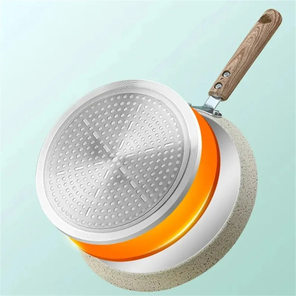 Poêle à crêpes antiadhésive 18/22/26 cm aluminium avec poignée en bois ergonomique