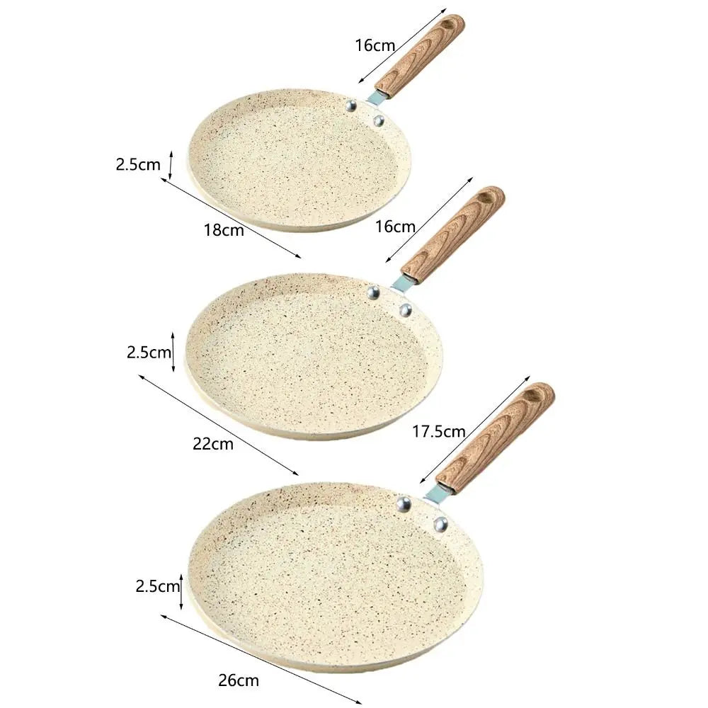Poêle à crêpes antiadhésive 18 22 26 cm aluminium avec manche bois de Ustensile de chef