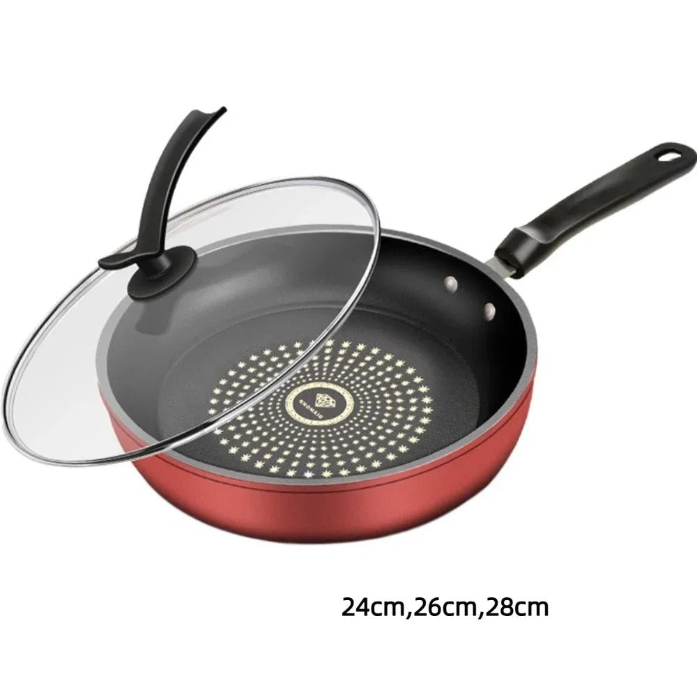 Poêle Antiadhésive avec Couvercle pour Plaques à Induction et Gaz – Cuisson Homogène, diamètre de 24 à 28 cm